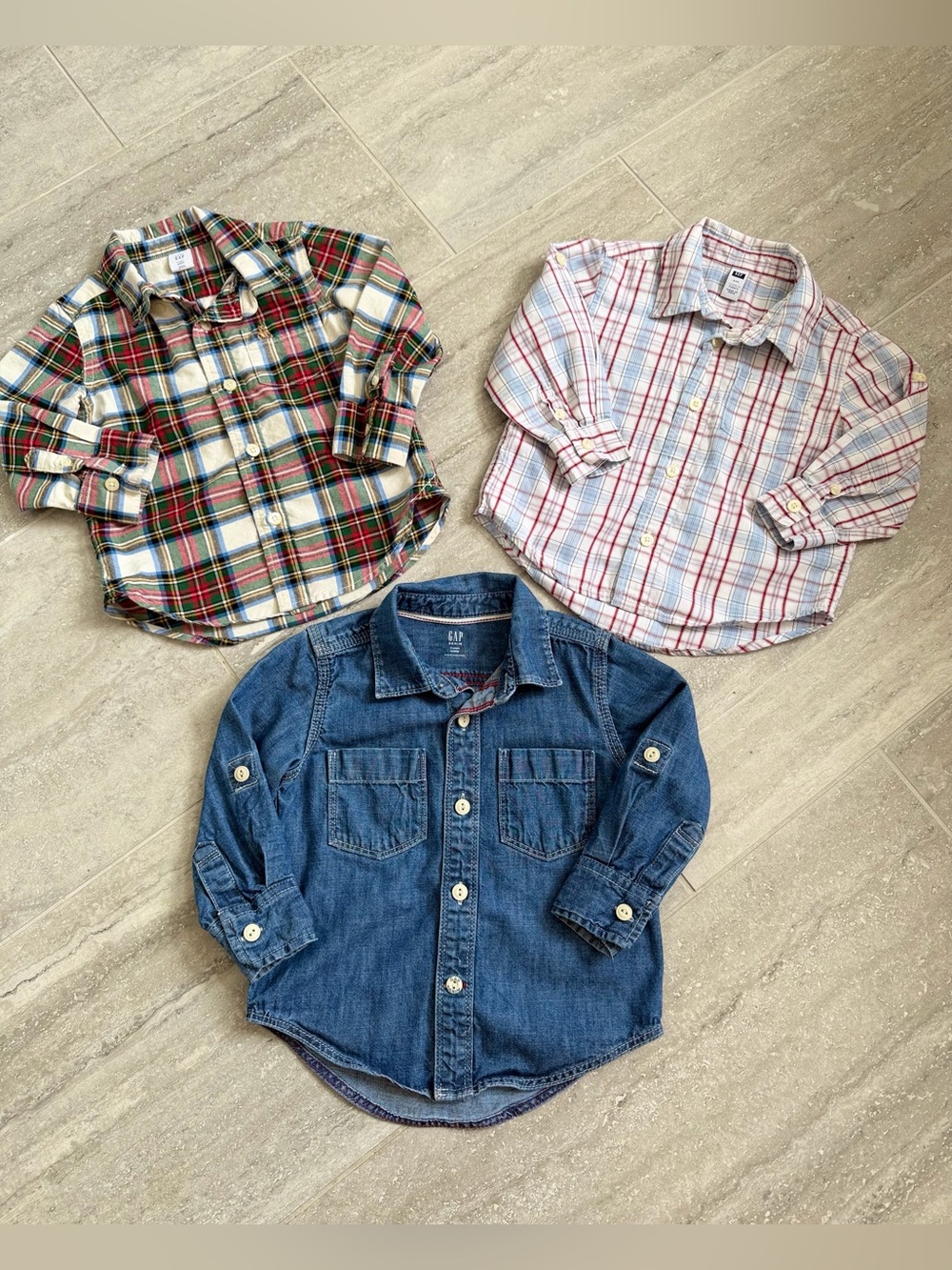 Baby Gap Toddler Boys 2T Shirt Bundle Plaid & Chambray Button Downs Lot of 3